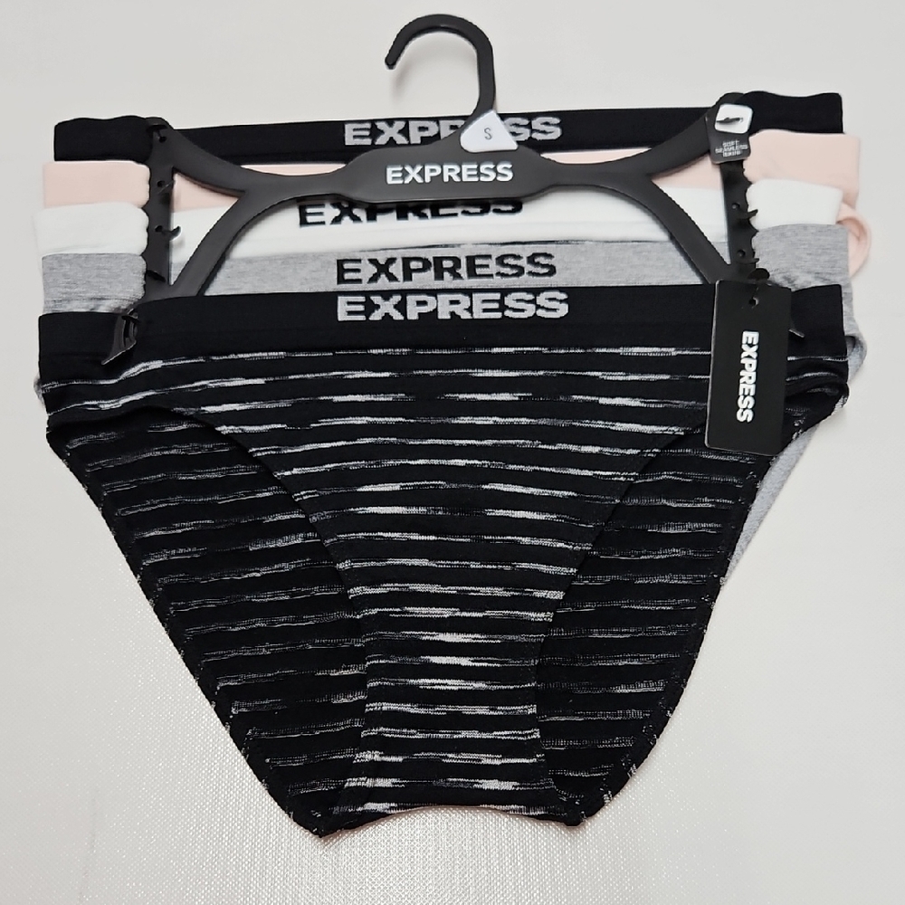 Express Woman's Striped Black, Gray, and Pink Soft Seamless Bikini